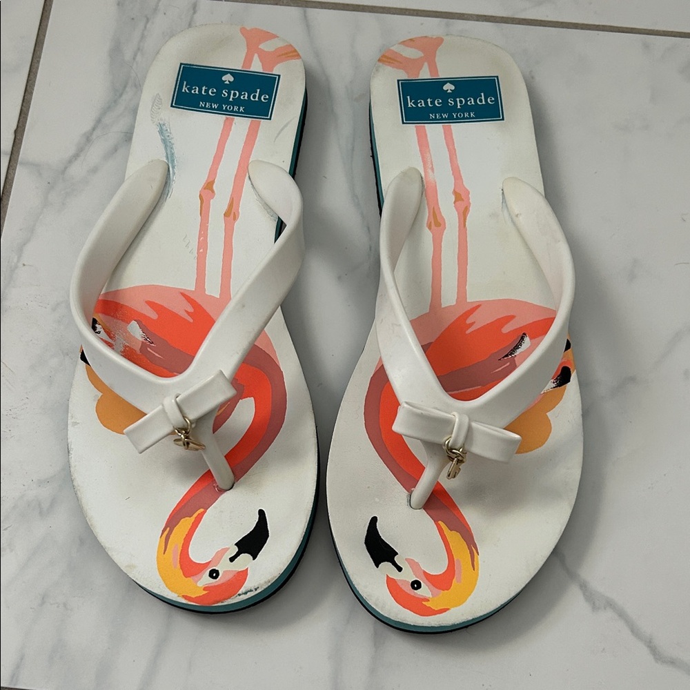 Kate Spade White and Orange Flamingo Sandals